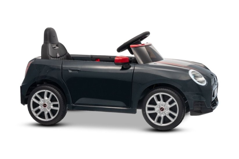 Beneo Elektrické auto BMW Mini Cooper 12V, černé, USB vstup s Bluetooth připojením na MP3 přehrávač, 2,4GHz dálkové ovládání, 2 x 25W motor, lithiová baterie, LED světla, ORIGINÁLNÍ licence