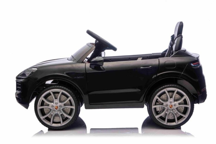 Elektrické autíčko Beneo Porsche Cayenne 12V s pohonem zadních kol a licencí (Jednomístné), černé, Lithiová baterie, široké sedátko, Odpružené nápravy, 2,4 GHz Dálkový ovladač, MP3 přehrávač se vstupem USB/AUX, LED světla