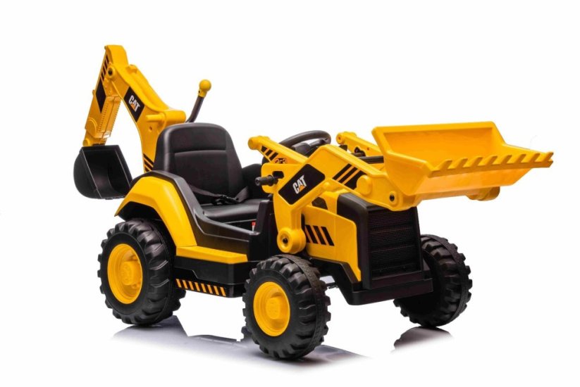 Beneo Licencovaný elektrický Bagr Caterpillar se svahovací i výkopovou lžící, Jednomístný, žlutý, USB vstupem na MP3 Přehrávači, Zadním pohonem s 2 x 30W Motory a Lithiovou baterií