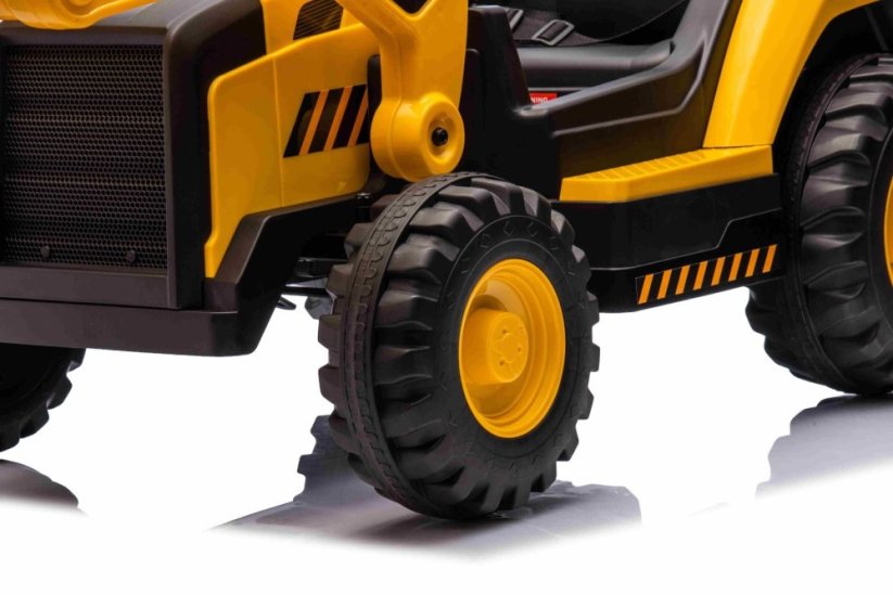 Beneo Licencovaný elektrický Bagr Caterpillar se svahovací lžící, Jednomístný, žlutý, USB vstupem na MP3 Přehrávači, Zadním pohonem s 2 x 30W Motory a Lithiovou baterií