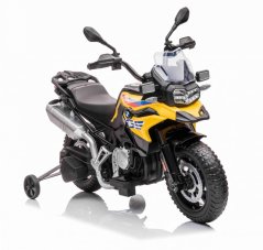 Beneo Elektrická Motorka BMW F850 GS, Licencované, 12V batéria, EVA mäkké kolesá, 2 x 35W motor,LED Svetlá, Pomocné kolieska, žltá