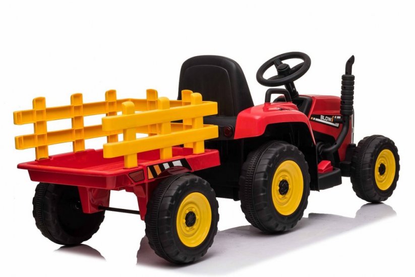 Beneo Elektrický Traktor WORKERS s vlečkou, červený, Pohon zadních kol, 12V baterie, Plastová kola, široké sedátko, 2,4 GHz Dálkový ovladač, Jednomístné, MP3 přehrávač se vstupem USB, LED Světla, Bluetooth
