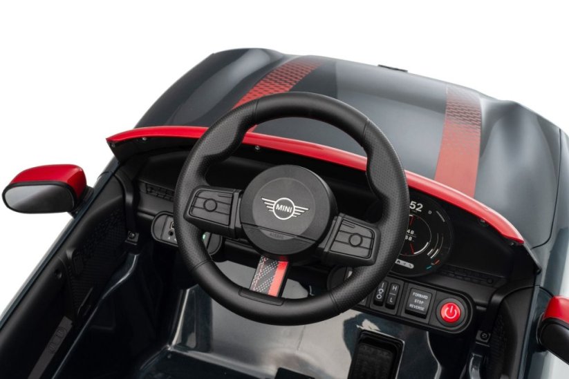 Beneo Elektrické auto BMW Mini Cooper 12V, černé, USB vstup s Bluetooth připojením na MP3 přehrávač, 2,4GHz dálkové ovládání, 2 x 25W motor, lithiová baterie, LED světla, ORIGINÁLNÍ licence