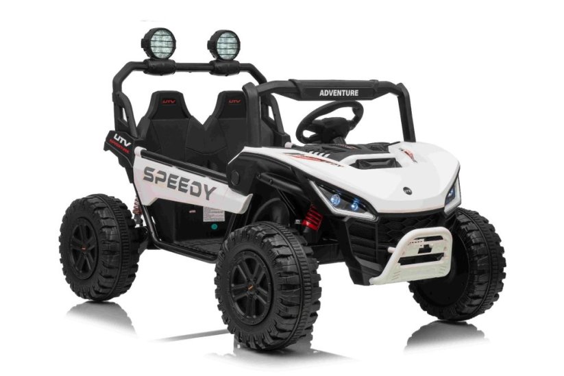 Elektrické auto Beneo T-REX Ride 4x4 dvoumístné 24V, bílé, MP3 přehrávač se vstupem USB/AUX, pohon 4x4, lithiová baterie, odpružení, dálkové ovládání, LED světla