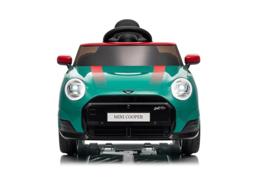 Beneo Elektrické auto BMW Mini Cooper 12V, zelené, USB vstup s Bluetooth připojením na MP3 přehrávač, 2,4GHz dálkové ovládání, 2 x 25W motor, lithiová baterie, LED světla, ORIGINÁLNÍ licence