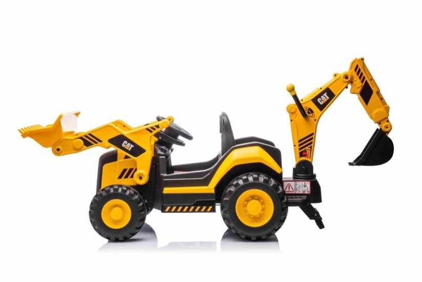 Beneo Licencovaný elektrický Bagr Caterpillar se svahovací i výkopovou lžící, Jednomístný, žlutý, USB vstupem na MP3 Přehrávači, Zadním pohonem s 2 x 30W Motory a Lithiovou baterií