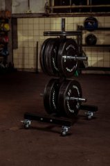 Stojan na olympijské kotouče Bumper Plate Tunturi na kolečkách