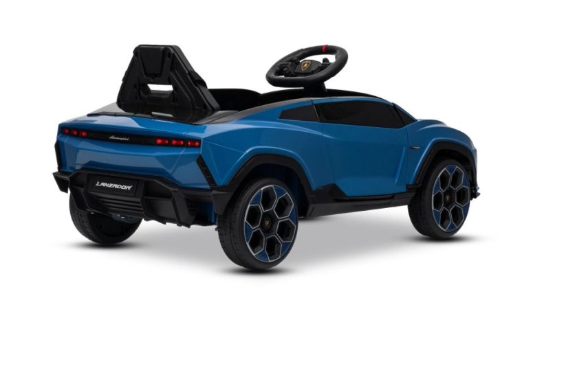 Beneo Elektrické autíčko Lamborghini Lanzador 12V s pohonom zadných kolies a licenciou (Jednomiestne), modré, Lítiová batéria, LED svetlá, široké sedadlo, 2,4 GHz diaľkový ovládač, MP3 prehrávač so vstupom USB/AUX a Bluetooth