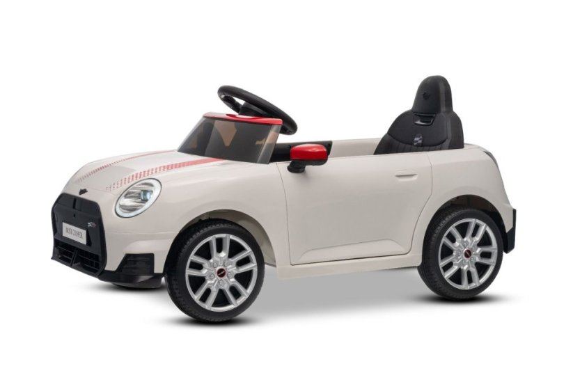 Beneo Elektrické autíčko BMW Mini Cooper 12V, biele, USB Vstup s Bluetooth pripojením na MP3 Prehrávači, 2,4 GHz diaľkové ovládanie, 2 x 25W Motor, Lítiová batéria, LED svetlá, ORIGINAL licencia