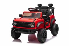 Elektrické autíčko Beneo Ford Bronco s pohonem zadních kol s licencí (Jednomístné), červené, Lithiová baterie, Vysoký podvozek, široké sedátko, Odpružená zadní náprava, 2,4 GHz Dálkový ovladač, MP3 přehrávač se vstupem USB, LED
