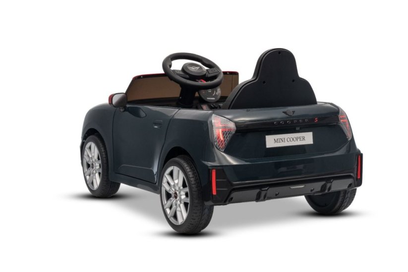 Beneo Elektrické auto BMW Mini Cooper 12V, černé, USB vstup s Bluetooth připojením na MP3 přehrávač, 2,4GHz dálkové ovládání, 2 x 25W motor, lithiová baterie, LED světla, ORIGINÁLNÍ licence
