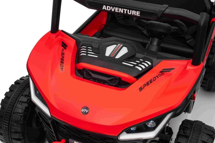 Elektrické auto Beneo T-REX Ride 4x4 dvoumístné 24V, červené, MP3 přehrávač se vstupem USB/AUX, pohon 4x4, lithiová baterie, odpružení, dálkové ovládání, LED světla