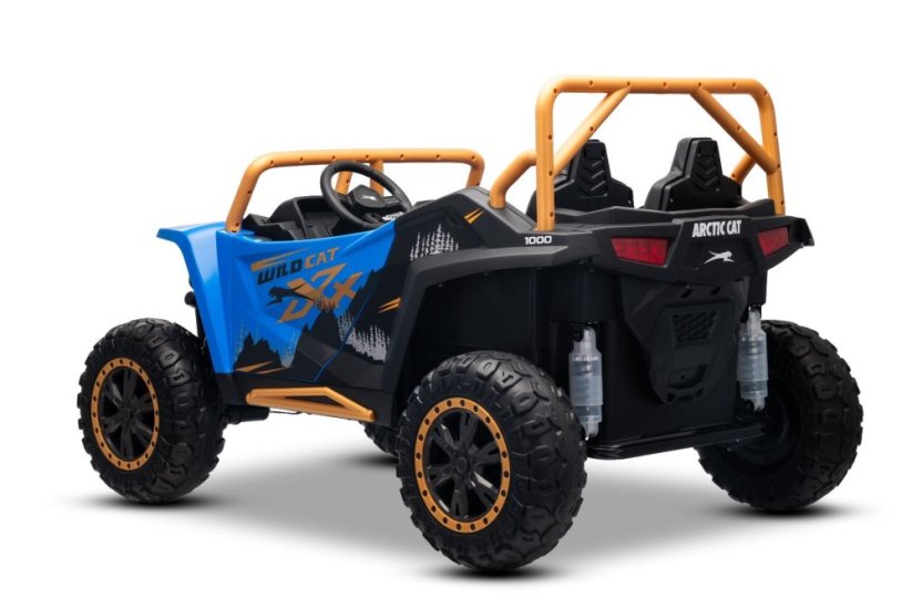 Elektrická buggy Arctic CAT XXL 4x4 24V, modrá, dvoumístná, měkká EVA kola, výkonné motory, lithiová baterie, MP3 přehrávač s Bluetooth, odpružená zadní náprava, koženková sedadla, originální licence