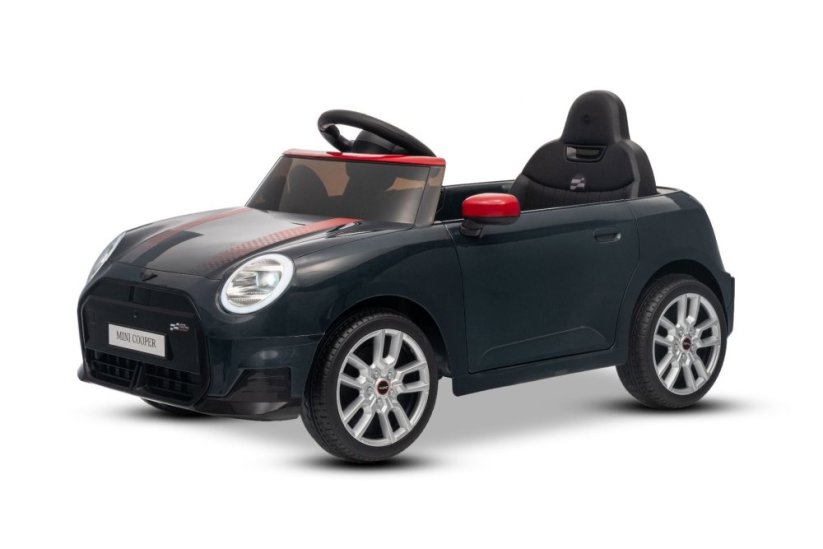 Beneo Elektrické auto BMW Mini Cooper 12V, černé, USB vstup s Bluetooth připojením na MP3 přehrávač, 2,4GHz dálkové ovládání, 2 x 25W motor, lithiová baterie, LED světla, ORIGINÁLNÍ licence