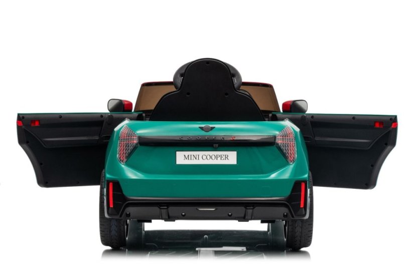 Beneo Elektrické auto BMW Mini Cooper 12V, zelené, USB vstup s Bluetooth připojením na MP3 přehrávač, 2,4GHz dálkové ovládání, 2 x 25W motor, lithiová baterie, LED světla, ORIGINÁLNÍ licence