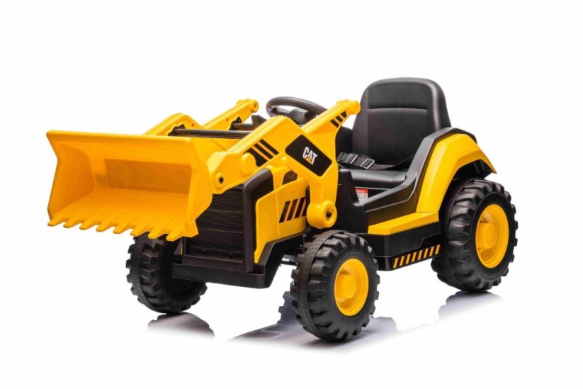 Beneo Licencovaný elektrický Bagr Caterpillar se svahovací lžící, Jednomístný, žlutý, USB vstupem na MP3 Přehrávači, Zadním pohonem s 2 x 30W Motory a Lithiovou baterií