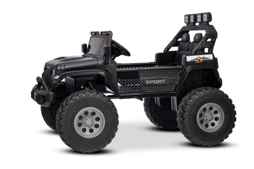 Elektrické autíčko Beneo Motors OFFRIDE 4x4² Dvojmiestne 12V, čierne, MP3 Prehrávač s USB/AUX vstupom, Pohon 4x4, Lítiová Batéria, EVA kolesá s odpružením, Diaľkový ovládač, LED Svetlá