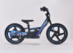 Dětské elektrické odrážedlo RIRIBIKE RTX6 24V (16”), modré, Lithiová baterie, 250W Motor, Kotoučová brzda, Nastavitelné měkké PU sedátko