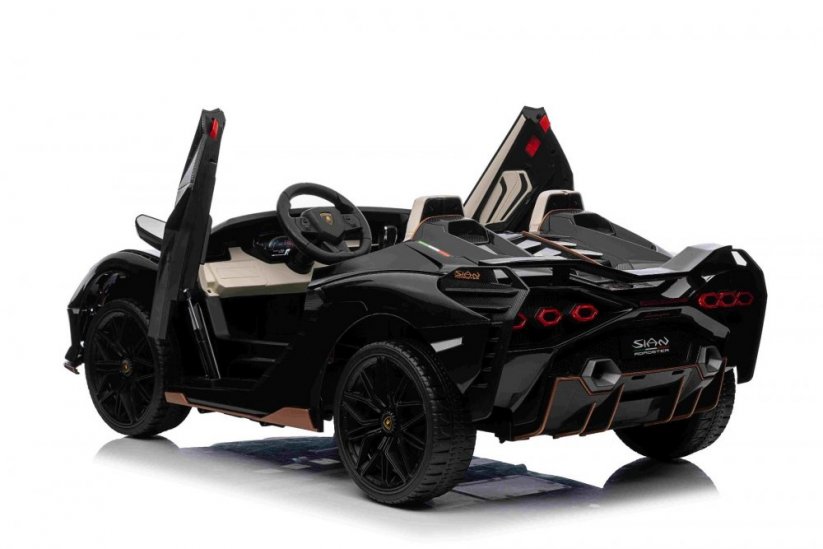 Beneo Elektrické autíčko Lamborghini Sian 4X4, černé, 12V, 2,4 GHz dálkové ovládání, USB/AUX Vstup, Bluetooth, Odpružení, Vertikální otevírací dveře, měkká EVA kola, LED Světla, ORIGINAL licence