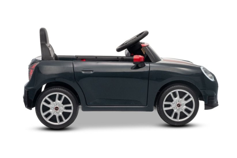 Beneo Elektrické auto BMW Mini Cooper 12V, černé, USB vstup s Bluetooth připojením na MP3 přehrávač, 2,4GHz dálkové ovládání, 2 x 25W motor, lithiová baterie, LED světla, ORIGINÁLNÍ licence