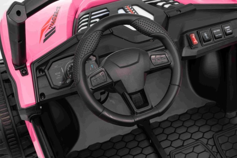 Beneo Elektrické auto T-REX Ride 4x4 dvoumístné 24V, růžové, MP3 přehrávač se vstupem USB/AUX, pohon 4x4, lithiová baterie, odpružení, dálkové ovládání, LED světla