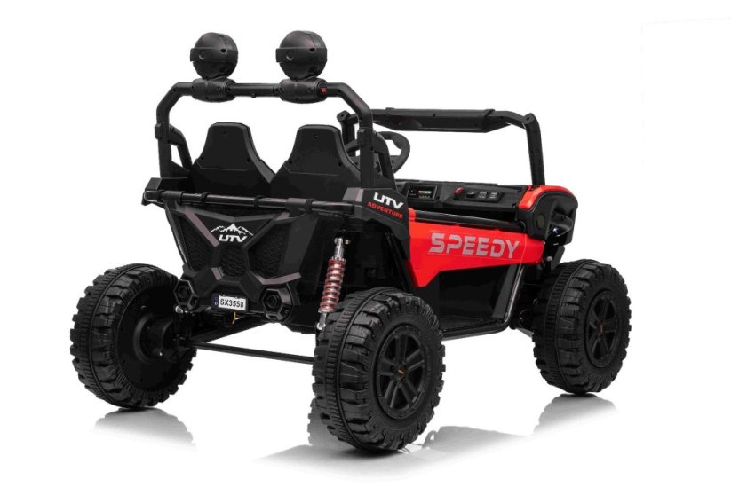Elektrické auto Beneo T-REX Ride 4x4 dvoumístné 24V, červené, MP3 přehrávač se vstupem USB/AUX, pohon 4x4, lithiová baterie, odpružení, dálkové ovládání, LED světla