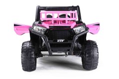Beneo Elektrické autíčko UTV 24V, ružové, dvojmiestné, 2 x 200 W Motor, Lítiová batéria, EVA kolesá, odpružené nápravy, ektrická brzda, čalúnené sedadlo, 2,4 GHz DO, Dvojmiestne, USB, SD karta