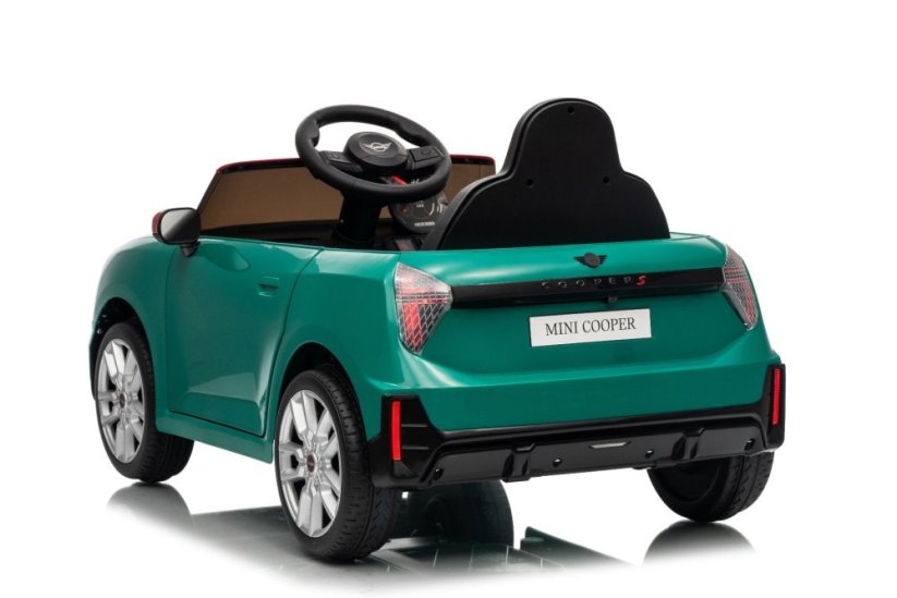 Beneo Elektrické auto BMW Mini Cooper 12V, zelené, USB vstup s Bluetooth připojením na MP3 přehrávač, 2,4GHz dálkové ovládání, 2 x 25W motor, lithiová baterie, LED světla, ORIGINÁLNÍ licence