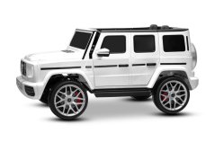 Beneo Mercedes-Benz G63 AMG 4x4 Dvoumístný elektromobil 24V, bílý, MP3 přehrávač s připojením USB/AUX a Bluetooth, pohon 4x4, lithiová baterie , EVA kola s odpružením, koženková sedadla, dálkové ovládání, licencovaný