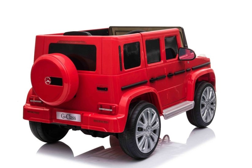 Beneo Elektrické autíčko Mercedes G500 12V, červené, 2,4 GHz diaľkové ovládanie, USB / SD Vstup, odpruženie, Lítiová batéria, LED svetlá, ORIGINÁL licencia