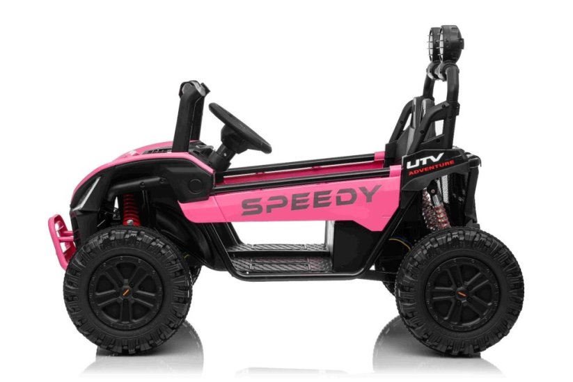 Beneo Elektrické auto T-REX Ride 4x4 dvoumístné 24V, růžové, MP3 přehrávač se vstupem USB/AUX, pohon 4x4, lithiová baterie, odpružení, dálkové ovládání, LED světla