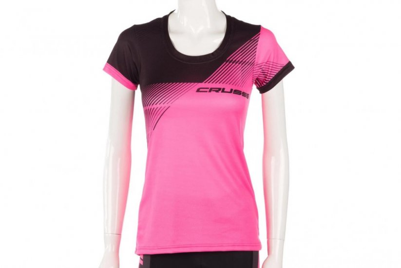 Dámské športové tričko Crussis, krátky rukáv, růžová-černá - Velikost textilu: XS