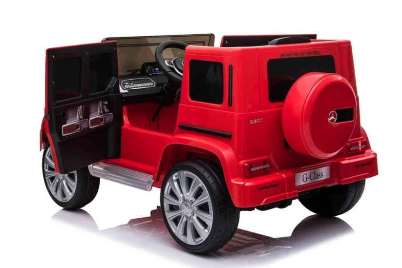 Beneo Elektrické autíčko Mercedes G500 12V, červené, 2,4 GHz diaľkové ovládanie, USB / SD Vstup, odpruženie, Lítiová batéria, LED svetlá, ORIGINÁL licencia