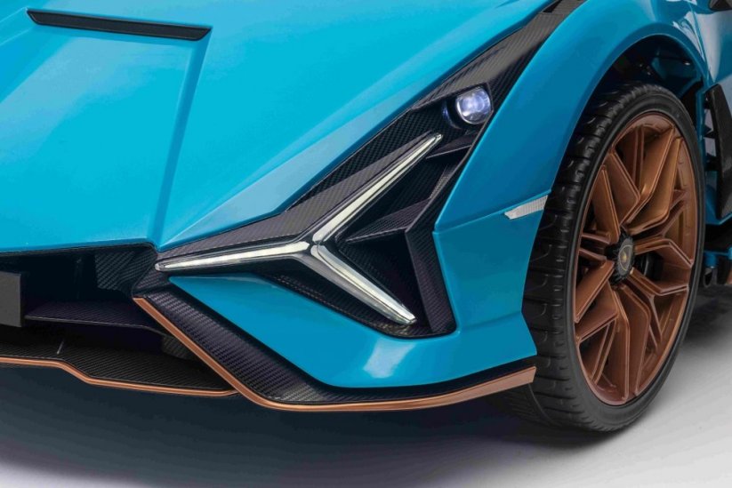 Beneo Elektrické autíčko Lamborghini Sian 4X4, modré, 12V, 2,4 GHz dálkové ovládání, USB/AUX Vstup, Bluetooth, Odpružení, Vertikální otevírací dveře, měkká EVA kola, LED Světla, ORIGINAL licence