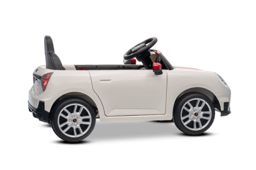 Beneo Elektrické autíčko BMW Mini Cooper 12V, biele, USB Vstup s Bluetooth pripojením na MP3 Prehrávači, 2,4 GHz diaľkové ovládanie, 2 x 25W Motor, Lítiová batéria, LED svetlá, ORIGINAL licencia