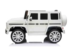 Beneo Elektrické autíčko Mercedes G500 12V, biele, 2,4 GHz diaľkové ovládanie, USB / SD Vstup, odpruženie, Lítiová batéria, LED svetlá, ORIGINÁL licencia