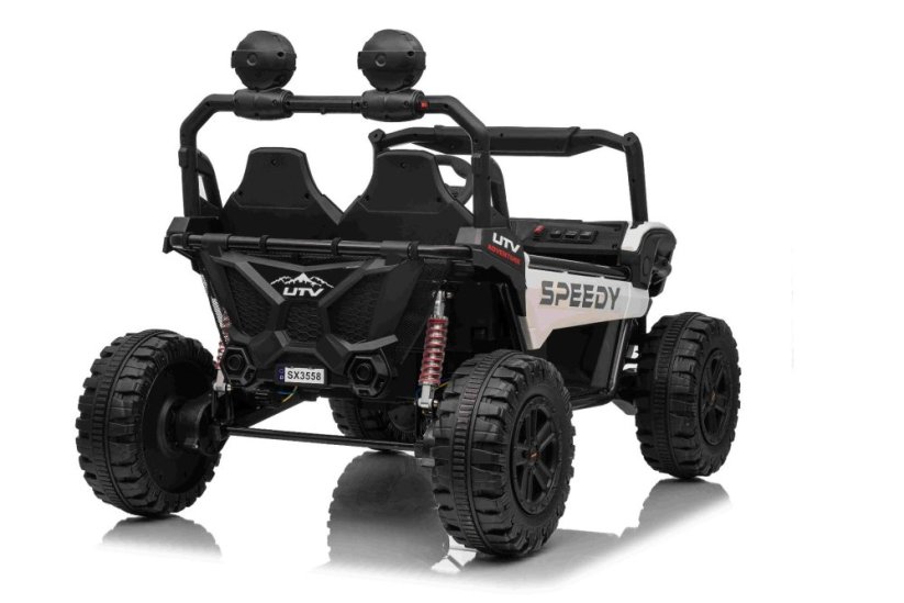 Elektrické auto Beneo T-REX Ride 4x4 dvoumístné 24V, bílé, MP3 přehrávač se vstupem USB/AUX, pohon 4x4, lithiová baterie, odpružení, dálkové ovládání, LED světla