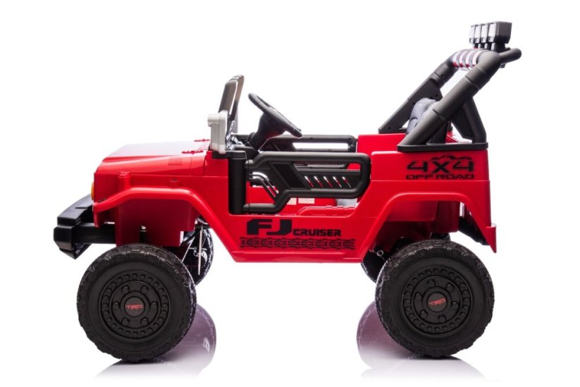 Beneo Elektrické autíčko Toyota FJ Cruiser XXL s pohonom 4x4, licencované (Dvojmiestne), červené, Prenosná lítiová batéria, Vysoký podvozok, Dve sedadlá, Odpružená zadná náprava, 2,4 GHz Diaľkový ovládač, MP3 prehrávač s Bt, LED