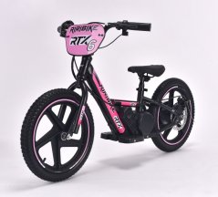 Dětské elektrické odrážedlo RIRIBIKE RTX6 24V (16”), růžové, Lithiová baterie, 250W Motor, Kotoučová brzda, Nastavitelné měkké PU sedátko