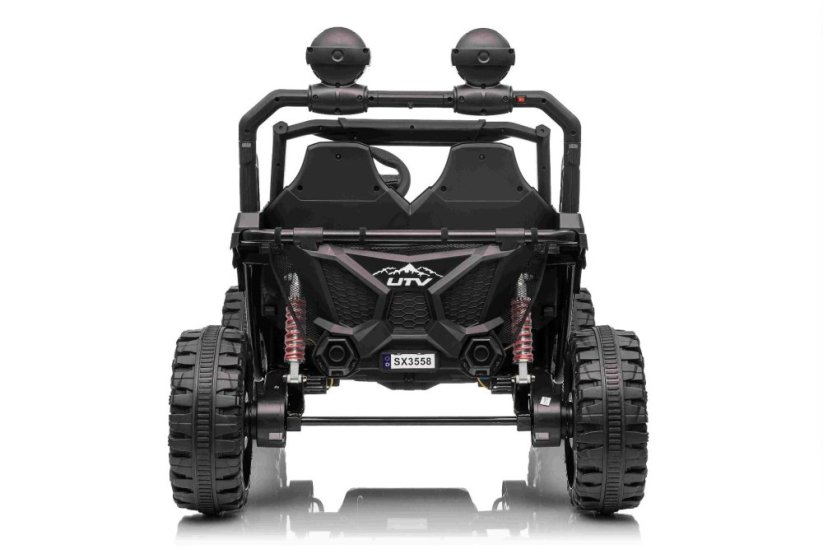Elektrické auto Beneo T-REX Ride 4x4 dvoumístné 24V, černé, MP3 přehrávač se vstupem USB/AUX, pohon 4x4, lithiová baterie, odpružení, dálkové ovládání, LED světla