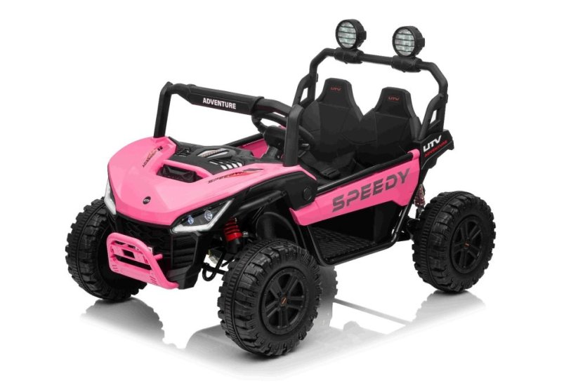 Beneo Elektrické auto T-REX Ride 4x4 dvoumístné 24V, růžové, MP3 přehrávač se vstupem USB/AUX, pohon 4x4, lithiová baterie, odpružení, dálkové ovládání, LED světla