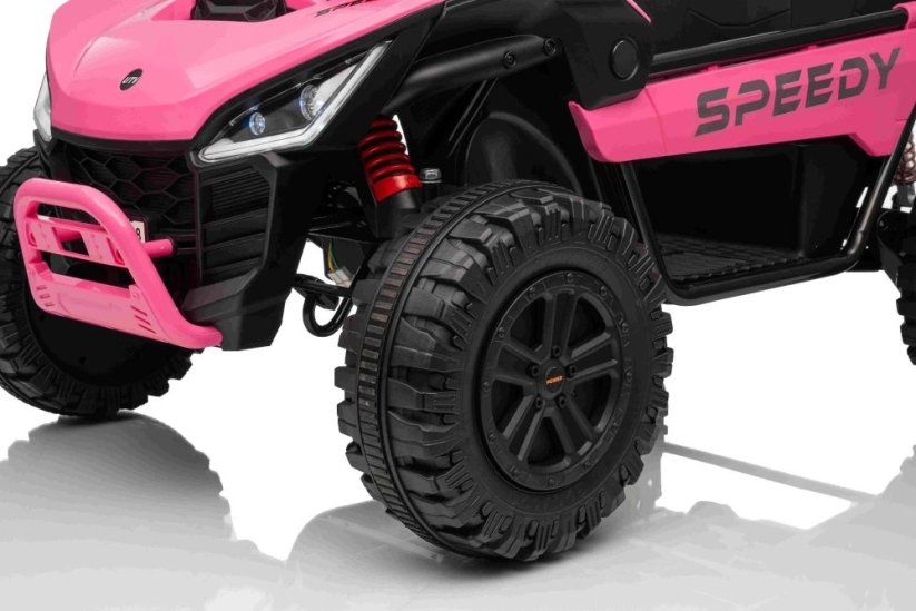 Beneo Elektrické auto T-REX Ride 4x4 dvoumístné 24V, růžové, MP3 přehrávač se vstupem USB/AUX, pohon 4x4, lithiová baterie, odpružení, dálkové ovládání, LED světla