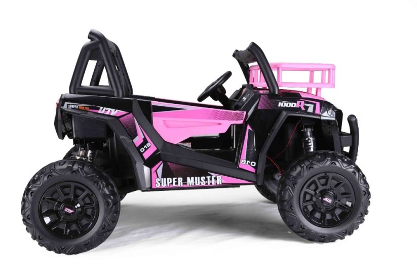 Beneo Elektrické autíčko UTV 24V, ružové, dvojmiestné, 2 x 200 W Motor, Lítiová batéria, EVA kolesá, odpružené nápravy, ektrická brzda, čalúnené sedadlo, 2,4 GHz DO, Dvojmiestne, USB, SD karta