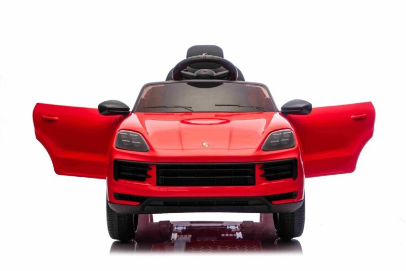 Elektrické autíčko Beneo Porsche Cayenne 12V s pohonem zadních kol a licencí (Jednomístné), červené, Lithiová baterie, široké sedátko, Odpružené nápravy, 2,4 GHz Dálkový ovladač, MP3 přehrávač se vstupem USB/AUX, LED světla