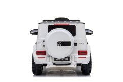 Beneo Elektrické autíčko Mercedes G, biele, Jednomiestne sedadlo, 12V batéria, 2,4 GHz DO, 2X MOTOR, USB, SD karta, ORGINAL licencia