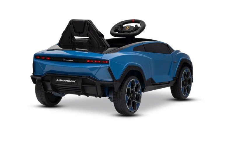 Beneo Elektrické autíčko Lamborghini Lanzador 12V s pohonom zadných kolies a licenciou (Jednomiestne), modré, Lítiová batéria, LED svetlá, široké sedadlo, 2,4 GHz diaľkový ovládač, MP3 prehrávač so vstupom USB/AUX a Bluetooth