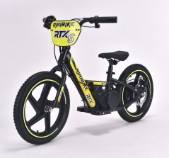 Dětské elektrické odrážedlo RIRIBIKE RTX6 24V (16”), žluté, Lithiová baterie, 250W Motor, Kotoučová brzda, Nastavitelné měkké PU sedátko