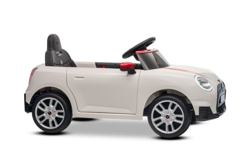Beneo Elektrické autíčko BMW Mini Cooper 12V, biele, USB Vstup s Bluetooth pripojením na MP3 Prehrávači, 2,4 GHz diaľkové ovládanie, 2 x 25W Motor, Lítiová batéria, LED svetlá, ORIGINAL licencia