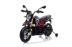 Beneo elektrická motorka Aprilia Dorsoduro 900 Licencované 12V baterie Eva měkká kola 2 x 18W motor odpružení kovový rám kovová vidlice pomocná kolečka červená
