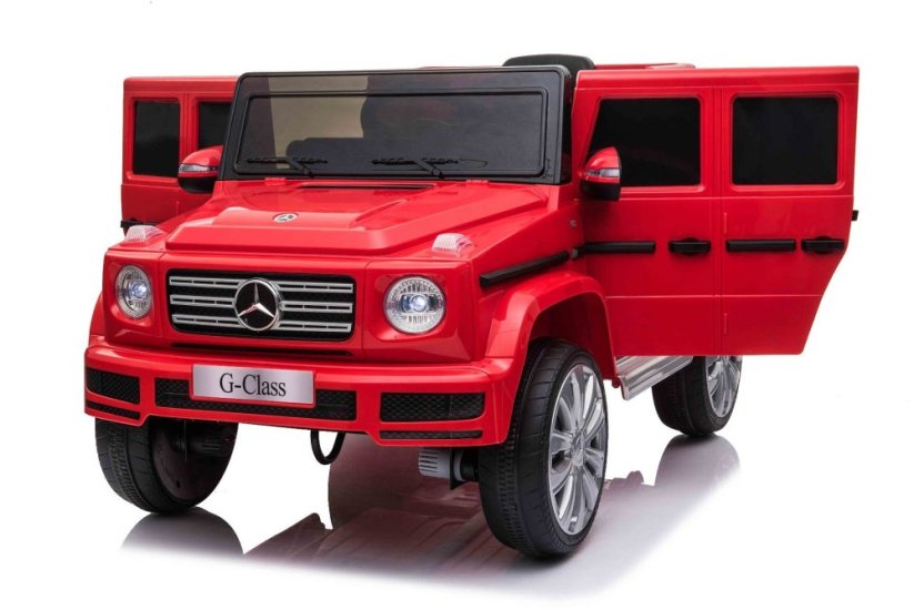 Beneo Elektrické autíčko Mercedes G500 12V, červené, 2,4 GHz diaľkové ovládanie, USB / SD Vstup, odpruženie, Lítiová batéria, LED svetlá, ORIGINÁL licencia